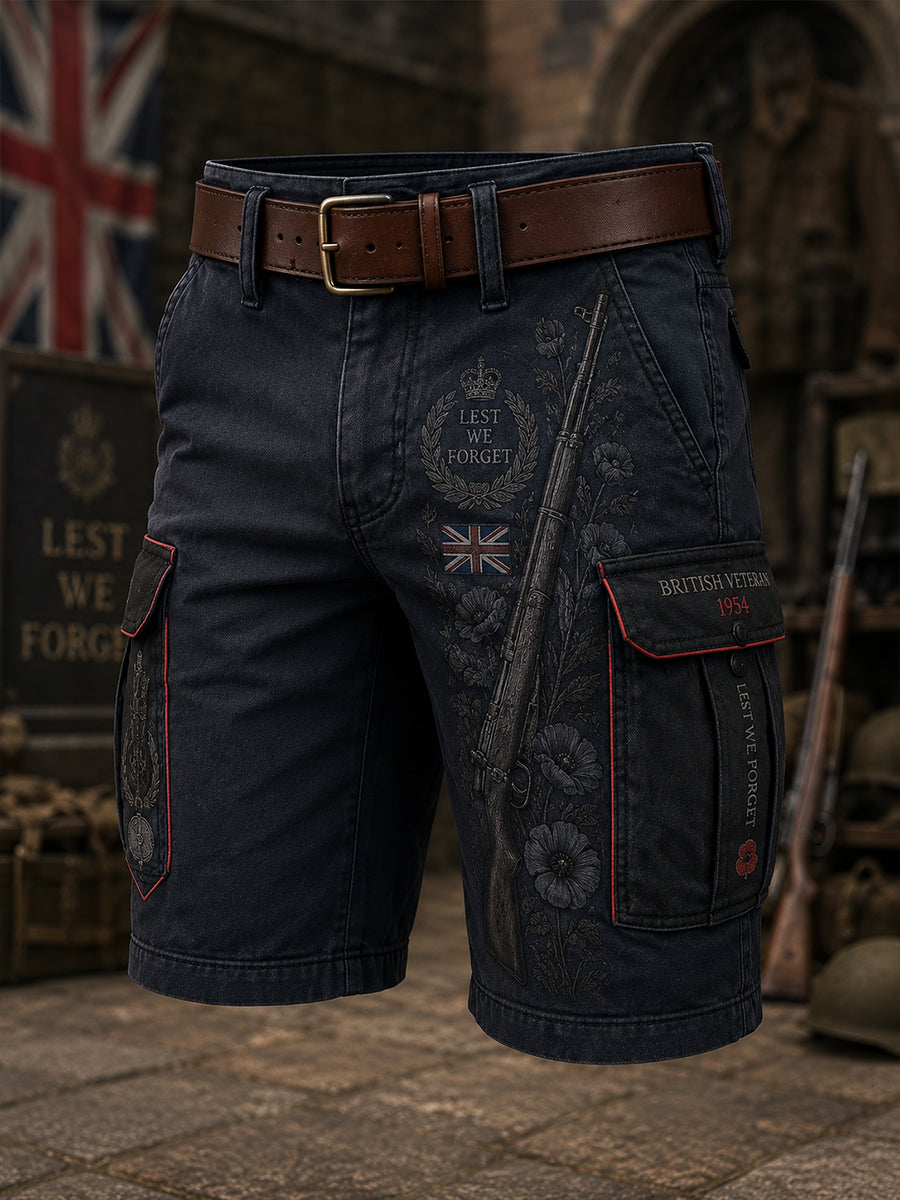 Men's Vintage Military-Style Print Cropped Cargo Pants