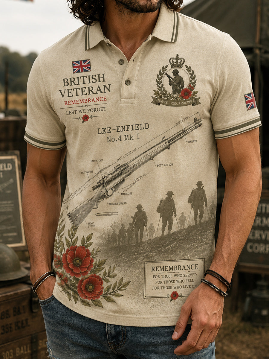 Men's Short-Sleeve Polo Shirt With Veteran-Themed Camouflage Print