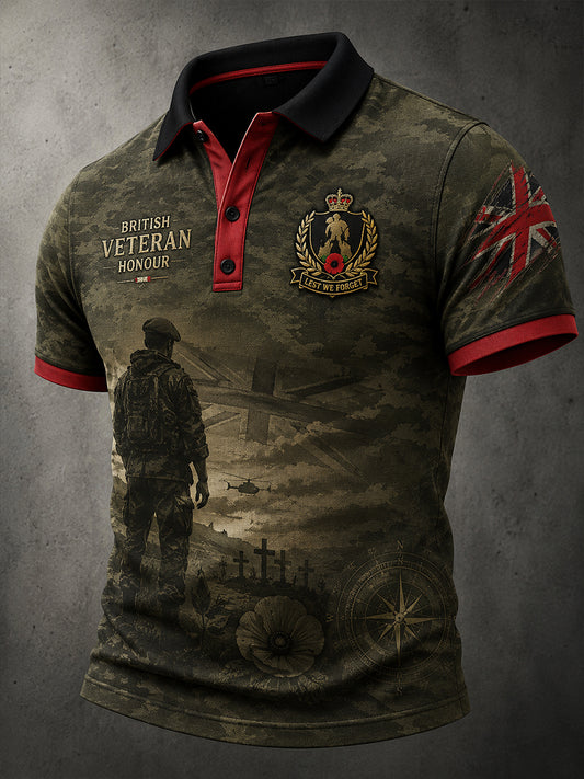 Men's Short-Sleeve Polo Shirt With Vintage Veteran Commemorative Print
