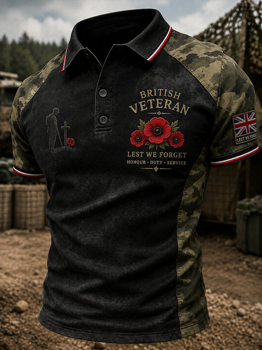 Men's Short-Sleeve Polo Shirt With Veteran Memorial Graphic Print