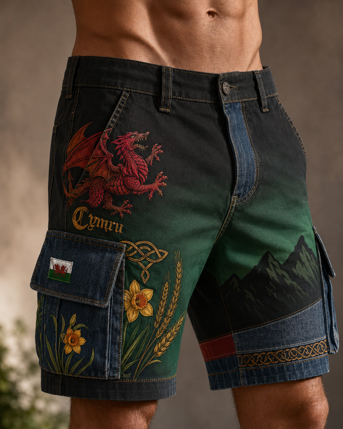 Men's Wales-Themed Art Print Casual Shorts