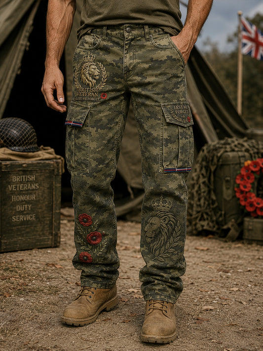 Men's Veteran-Themed Print Long Cargo Pants