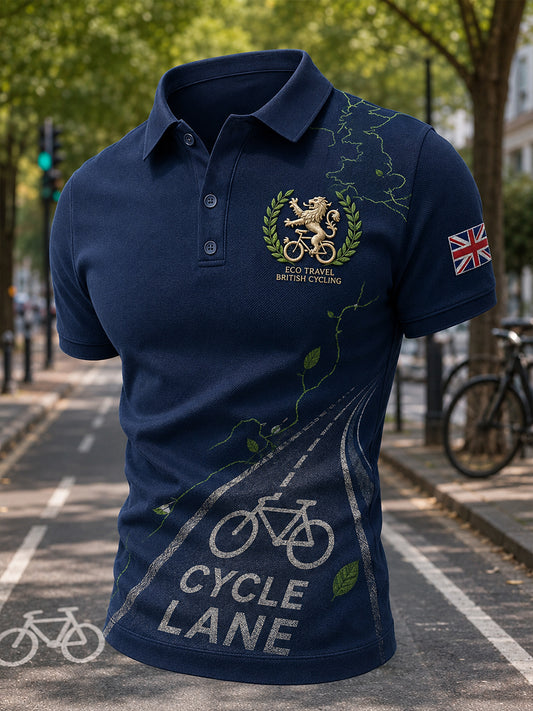 Men's Short-Sleeve Polo Shirt With "Green Travel" Themed Print