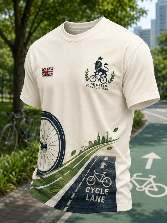 Men's Short-Sleeve Top With "Green Travel" Themed Print