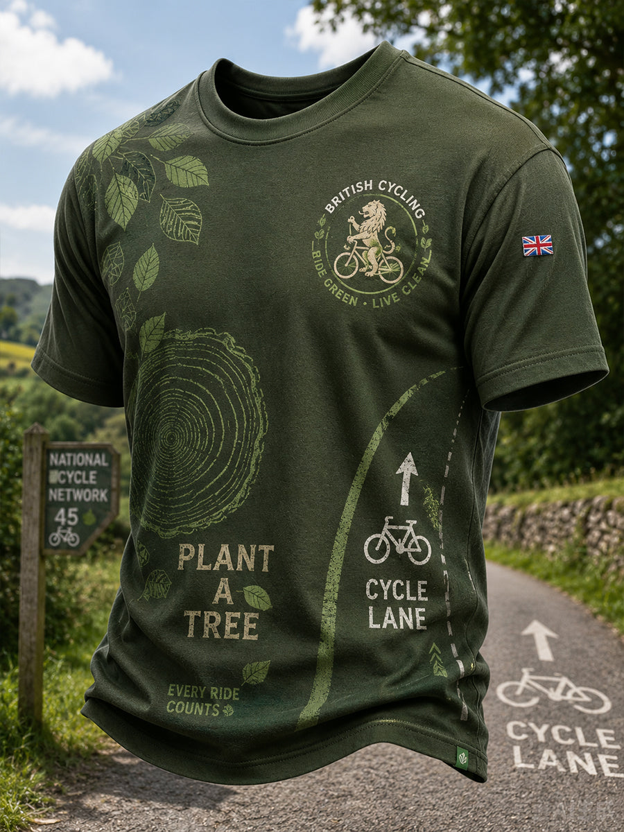 Men's Short-Sleeve Top With "Green Travel" Themed Print
