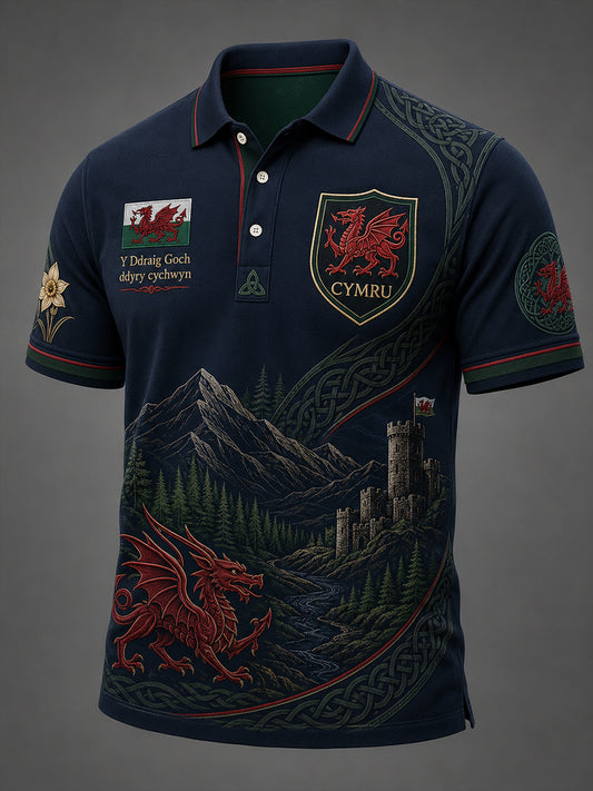 Men's Welsh Cultural Element Commemorative Art Print Polo