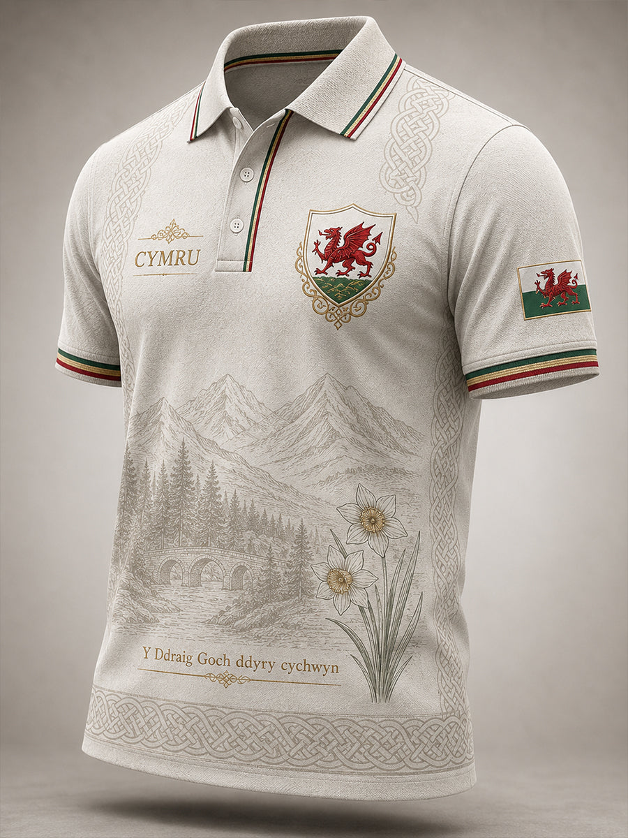 Men's Welsh Cultural Element Commemorative Art Print Polo