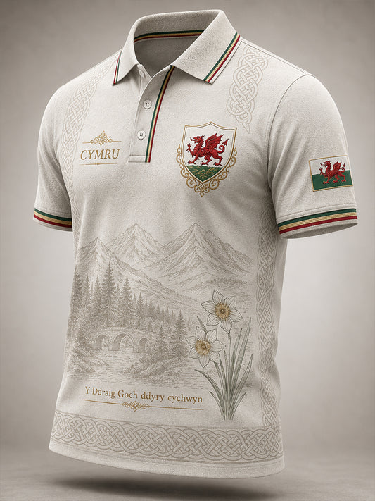 Men's Welsh Cultural Element Commemorative Art Print Polo