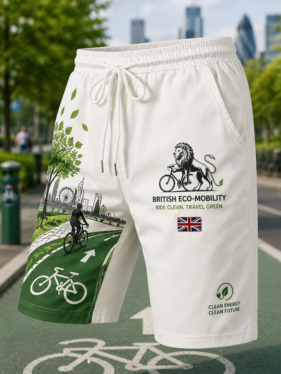 Men's Casual Shorts With Eco-Friendly Travel Themed Print