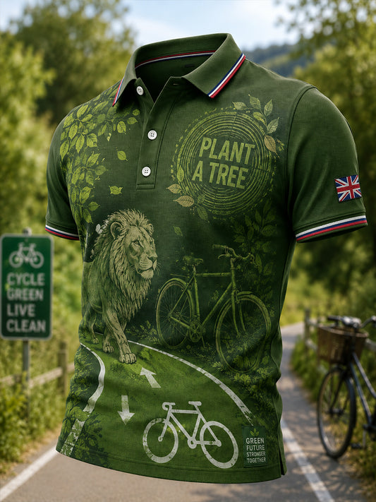 Men's Short-Sleeve Polo Shirt With Eco-Friendly Travel-Themed Print