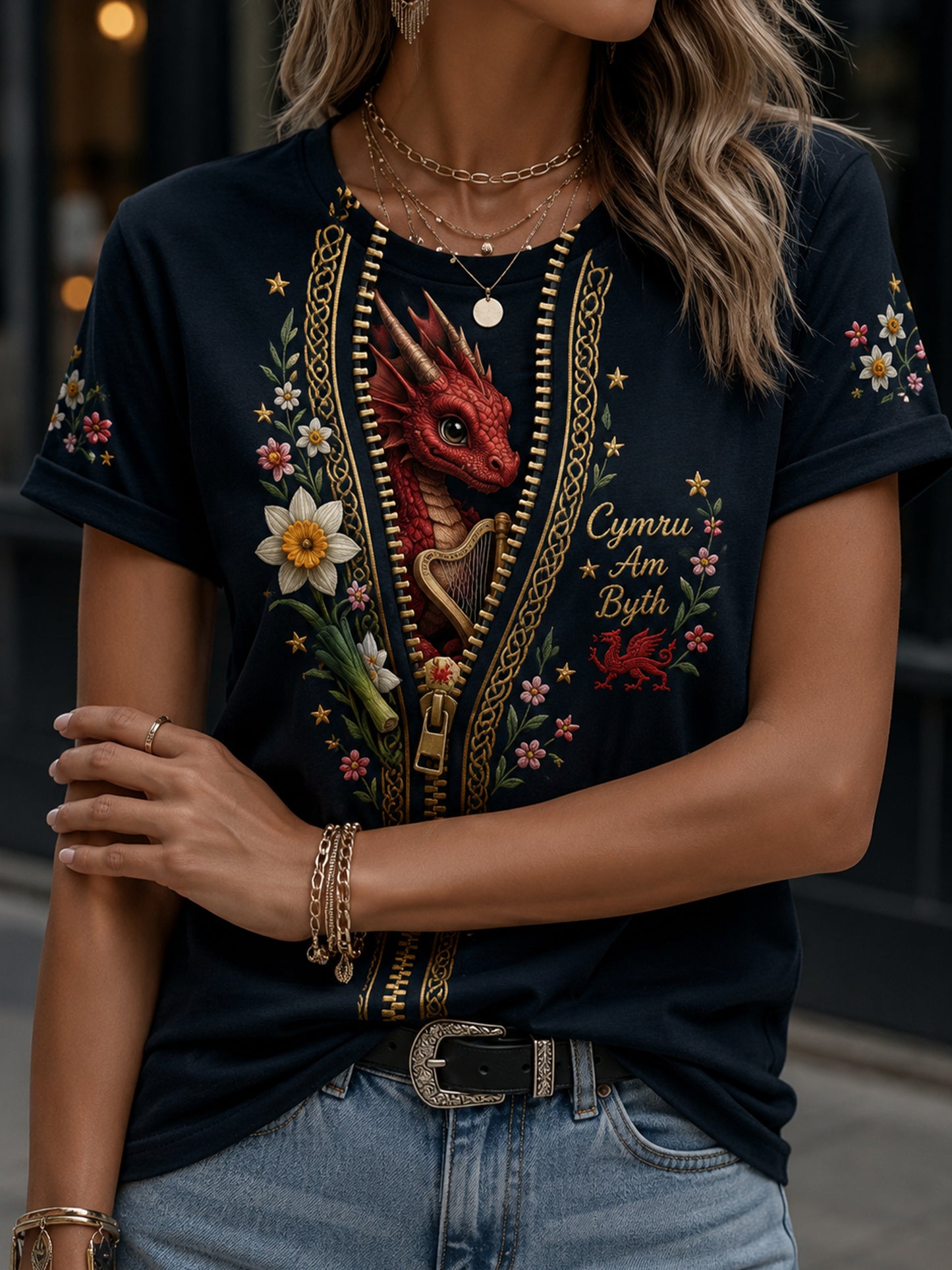 Women's Welsh Cultural Elements Art Print T-Shirt