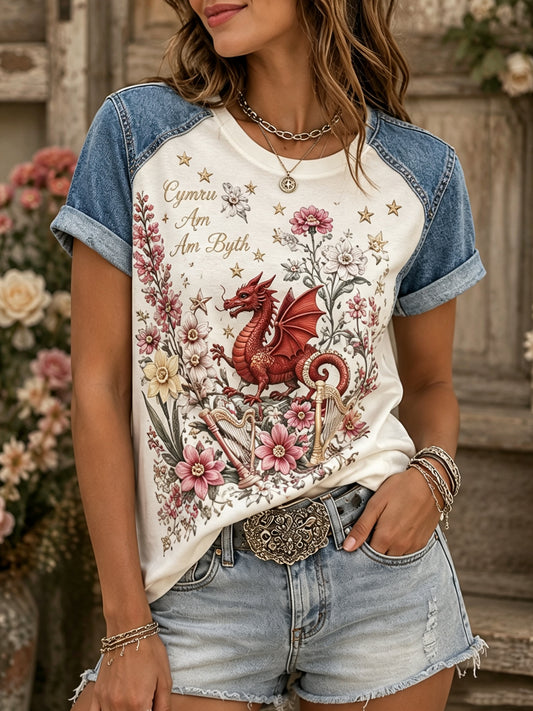 Women's Welsh Cultural Elements Art Print T-Shirt