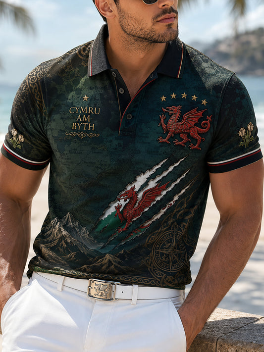Men's Welsh Cultural Element Art Print Polo