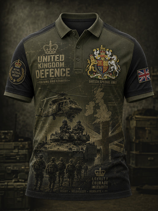 Men's Vintage-Style Short-Sleeve Polo Shirt With Military-Themed Veteran Commemorative Print