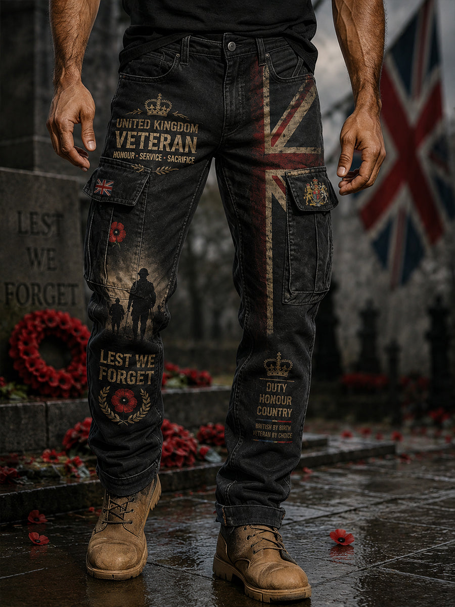 Men's Vintage Military-Style Print Trousers