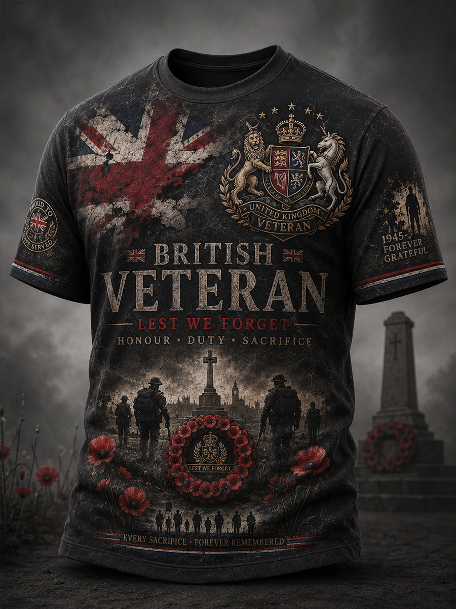 Men's Vintage Short-Sleeve T-Shirt With Military-Style Veteran Commemorative Print