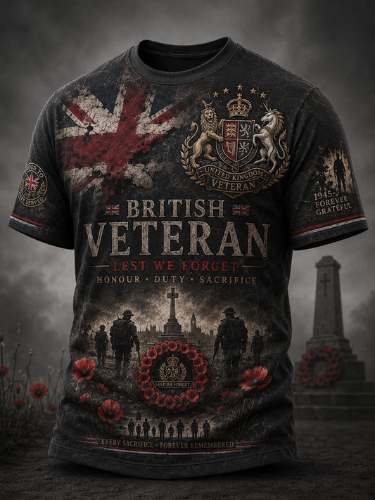 Men's Vintage Short-Sleeve T-Shirt With Military-Style Veteran Commemorative Print