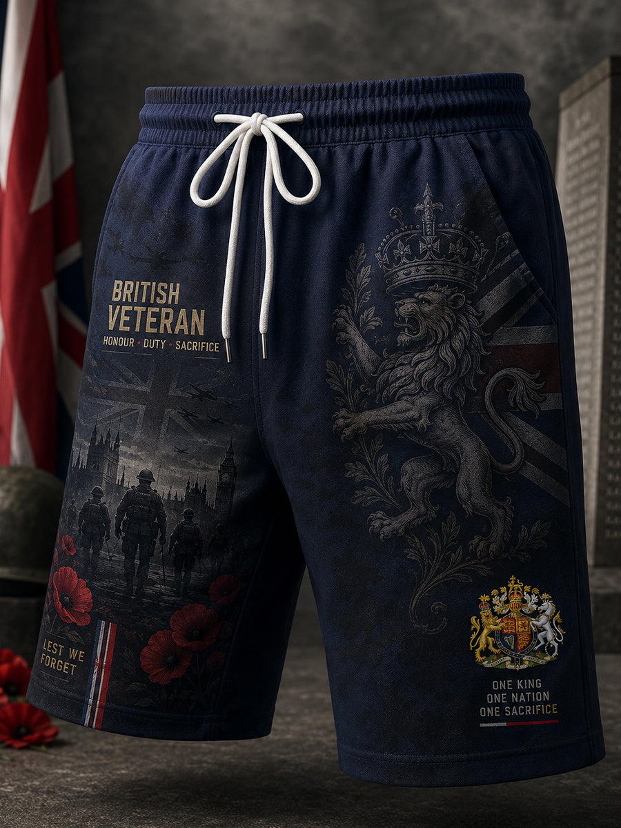 Men's Vintage Military-Style Shorts With Veteran Commemorative Print