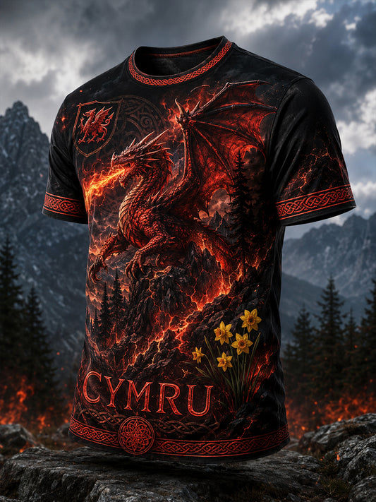 Men's Welsh Red Dragon Art Print T-Shirt