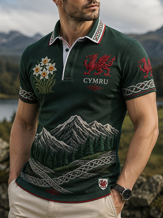 Men's Welsh Red Dragon Art Print Polo