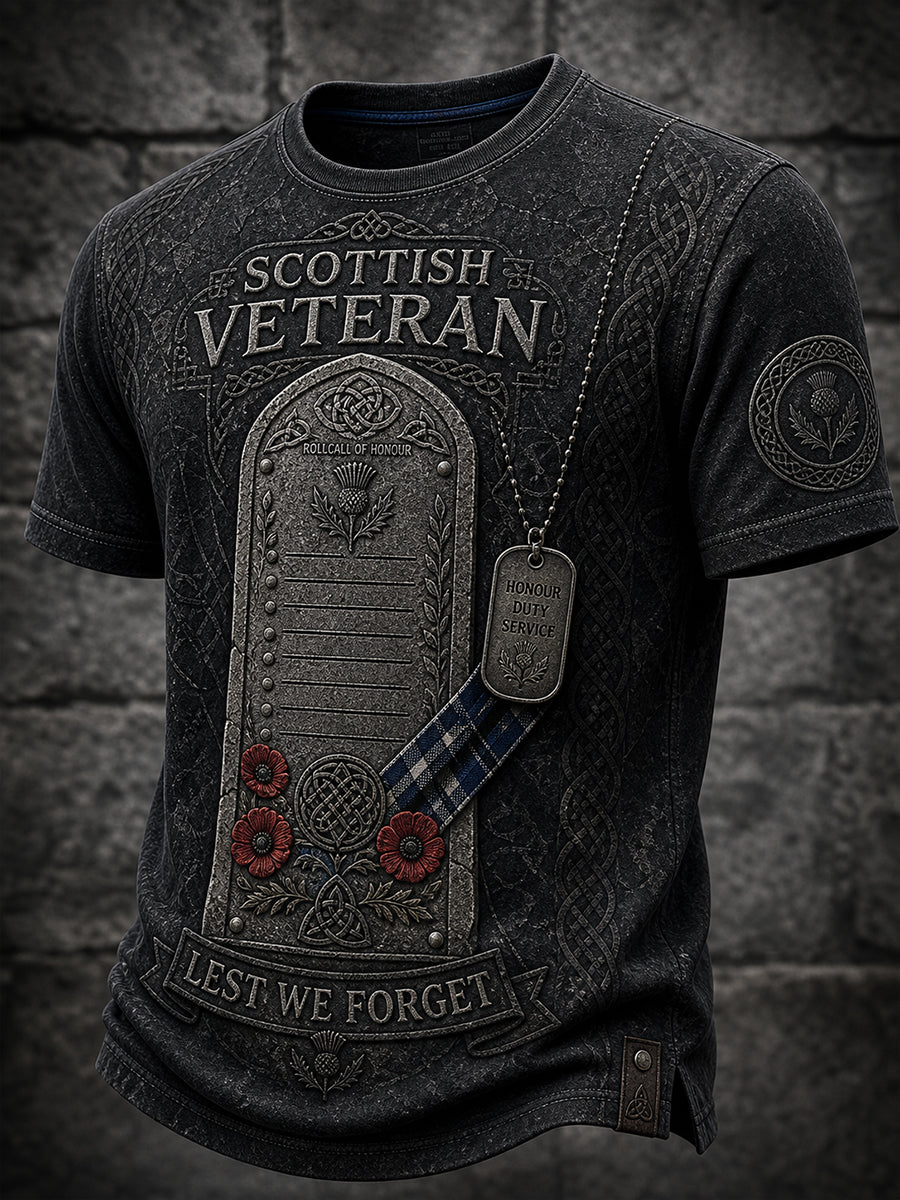 Vintage-Style Casual T-Shirt With Scottish Veteran Art Print