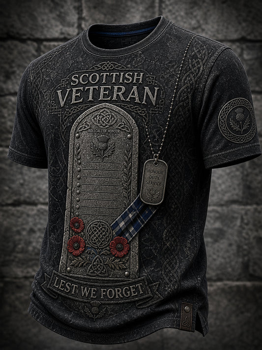 Vintage-Style Casual T-Shirt With Scottish Veteran Art Print