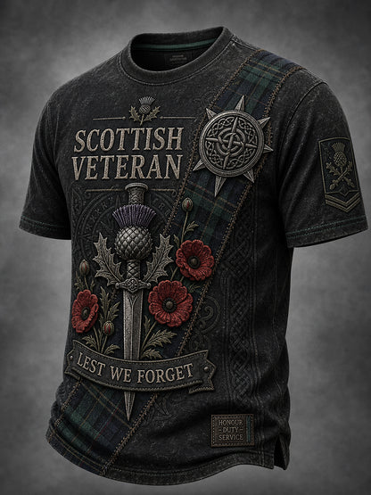 Vintage-Style Casual T-Shirt With Scottish Veteran Art Print