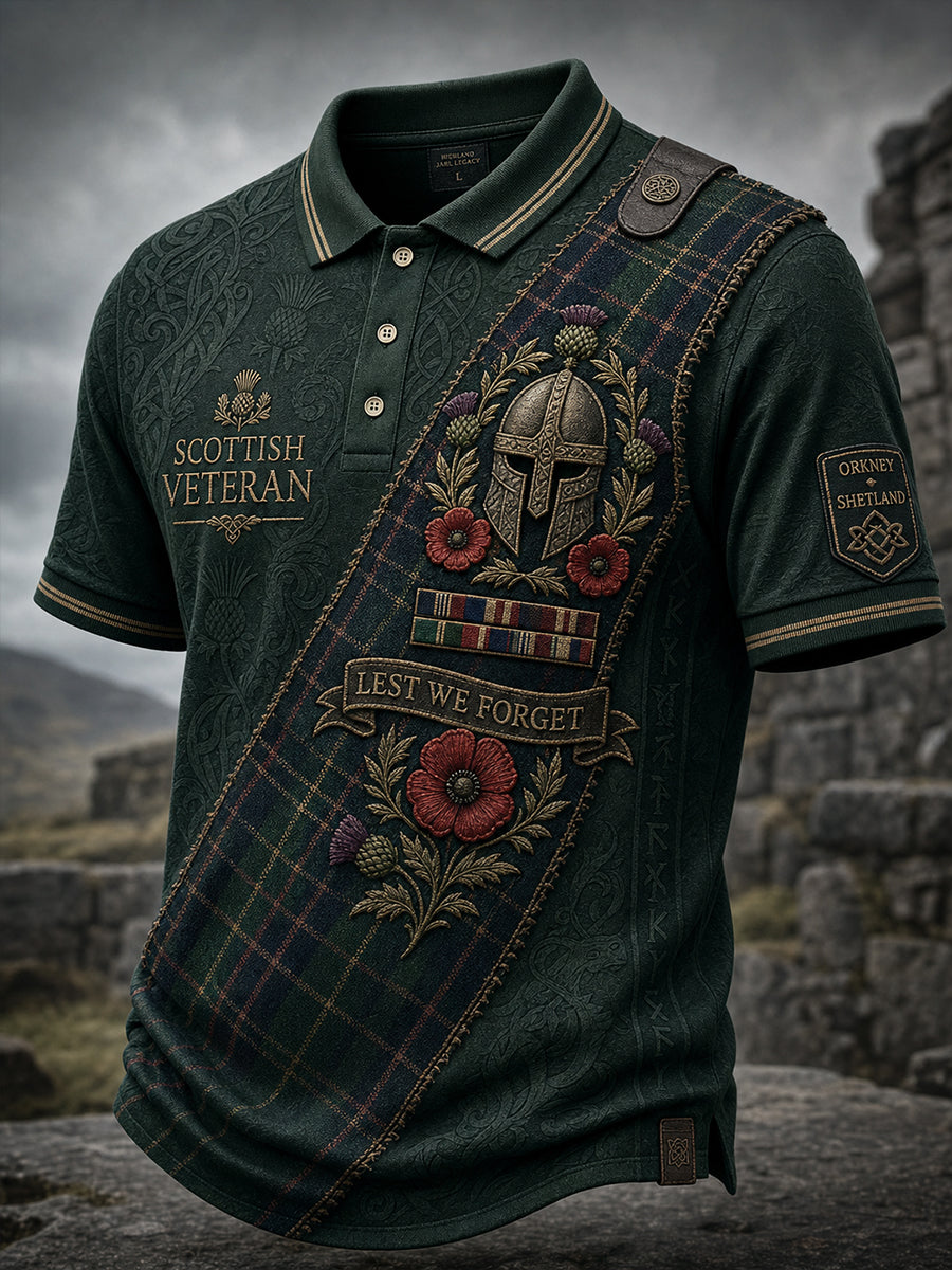 Vintage-Style Casual Polo Shirt With Scottish Veteran Art Print