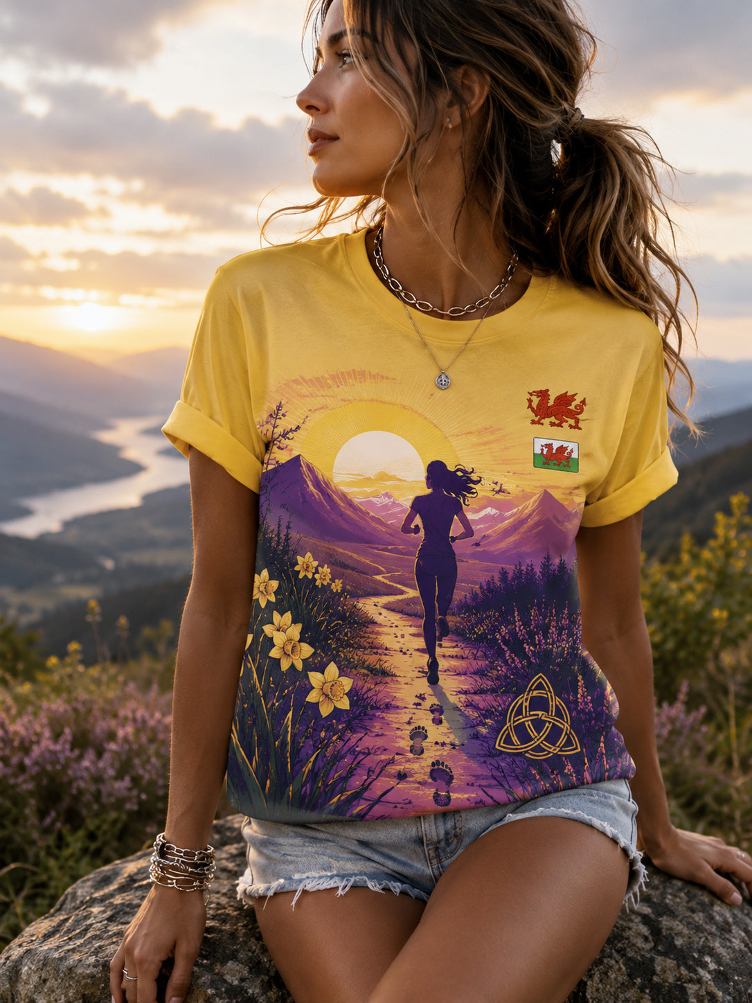 Women's Uk Wales Outdoor Running Graphic Print T-Shirt