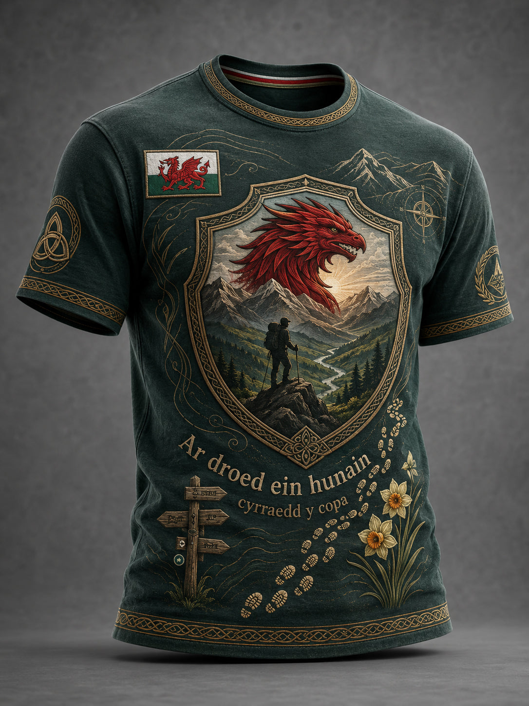 Men's Uk Wales Outdoor Running Graphic Print T-Shirt
