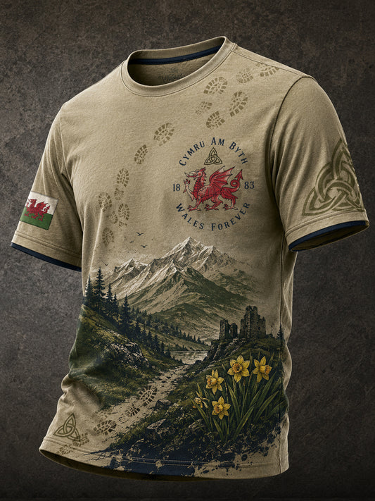 Men's Uk Wales Outdoor Running Graphic Print T-Shirt