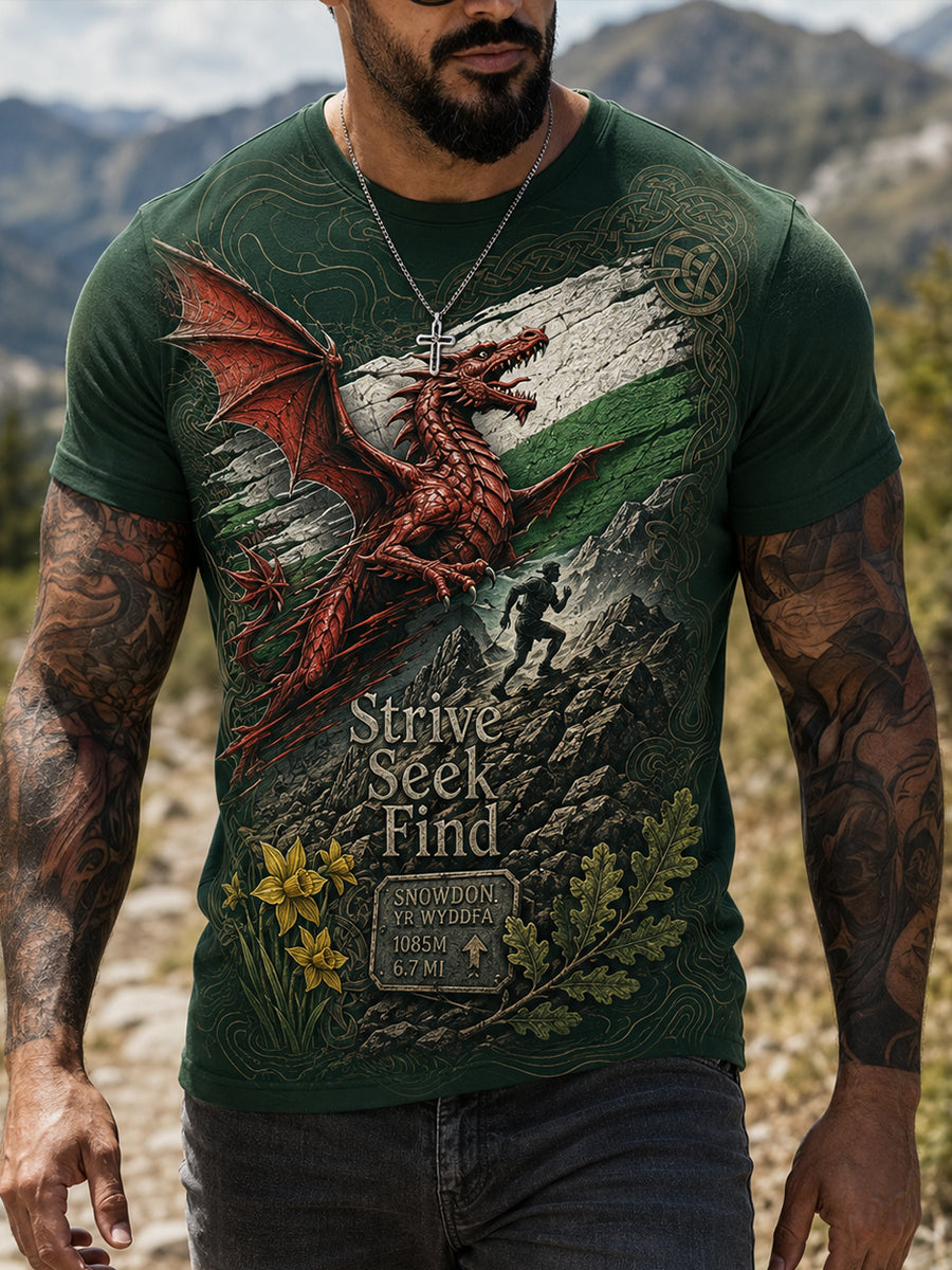 Men's Wales Outdoor Running Culture Art Print T-Shirt