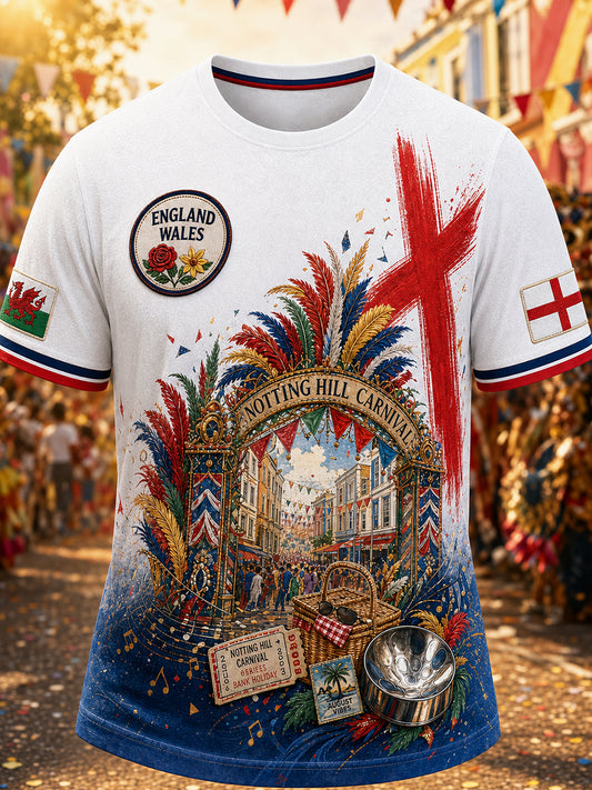 Men's Vintage-Style Casual T-Shirt with London Notting Hill Carnival Print