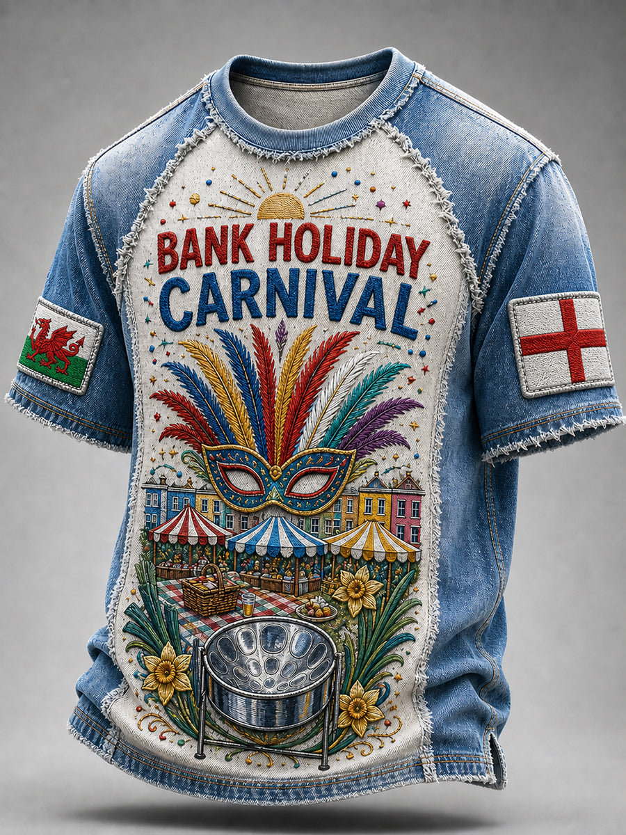 Men's Vintage-Style Casual T-Shirt with London Notting Hill Carnival Print