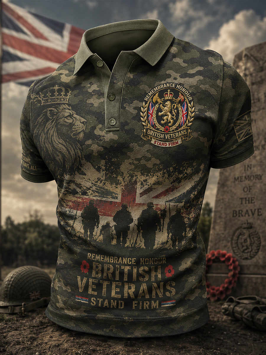 Men's Short-Sleeve Polo Shirt With Vintage Veteran Commemorative Print