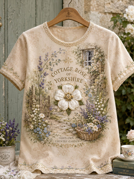 Women's Yorkshire White Roses Art Printed T-shirt