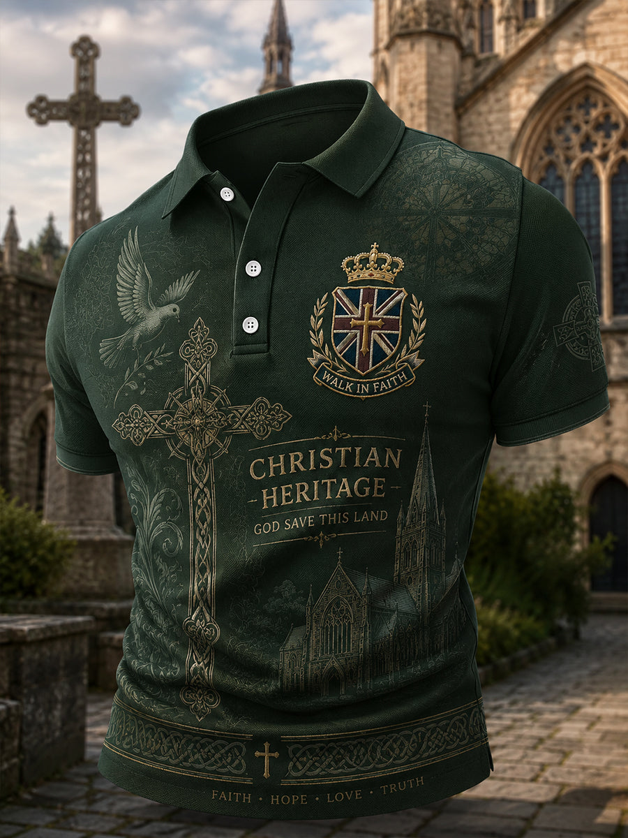 Men's Short-Sleeve Polo Shirt With Christian Faith-Themed Print