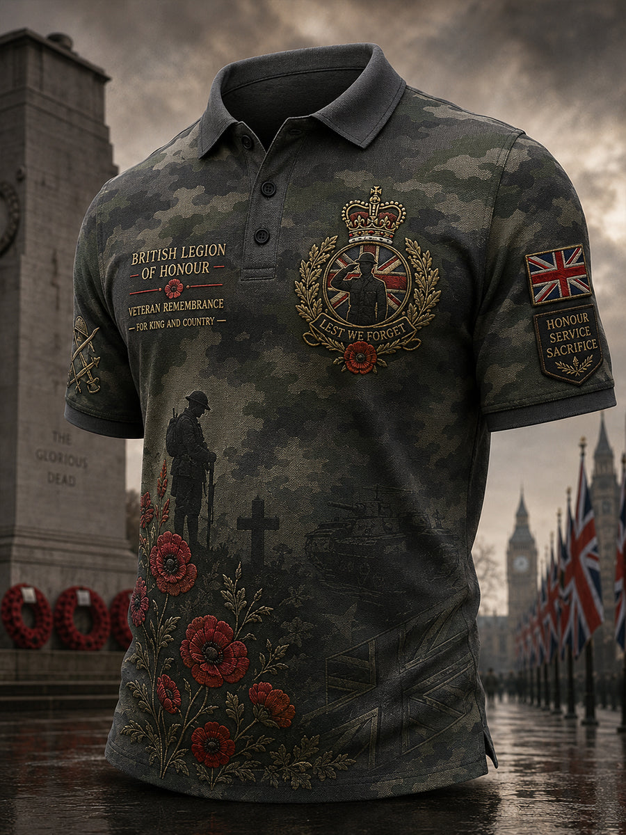 Men's Short-Sleeve Polo Shirt With Camouflage And Veteran Memorial Graphic Print