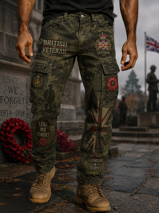 Men's Camouflage Cargo Pants With Veteran Memorial-Themed Print