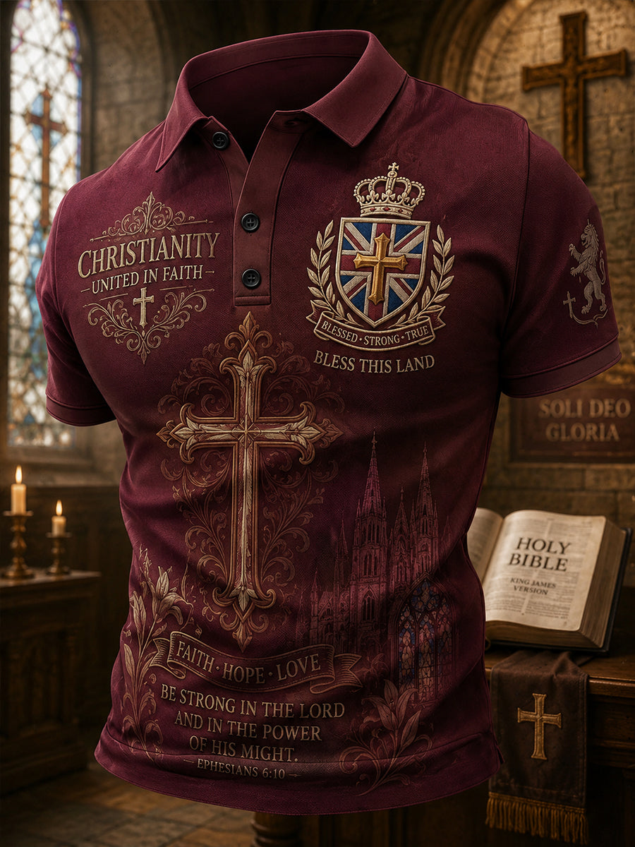 Men's Short-Sleeve Polo Shirt With Christian Faith-Themed Print