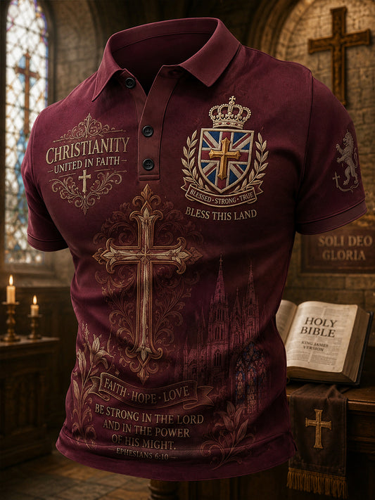 Men's Short-Sleeve Polo Shirt With Christian Faith-Themed Print