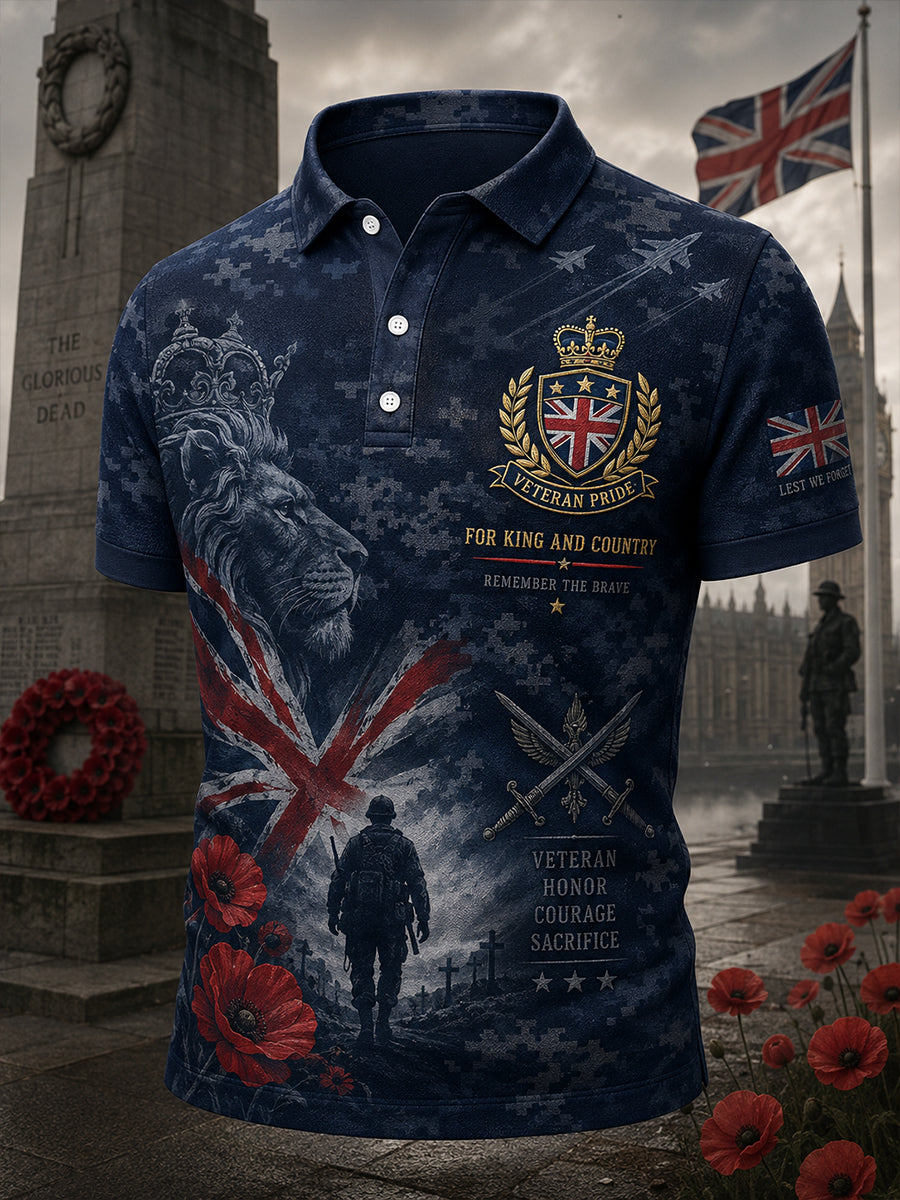 Men's Short-Sleeve Polo Shirt With Camouflage And Veteran Memorial Graphic Print