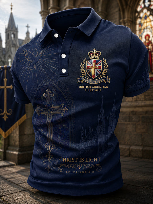 Men's Short-Sleeve Polo Shirt With Christian Faith-Themed Print
