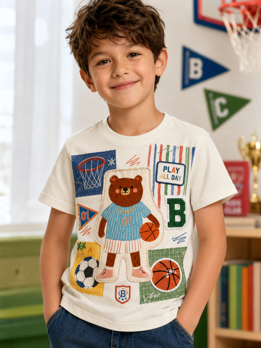 Children's Sports Style Print Short Sleeve T-Shirt