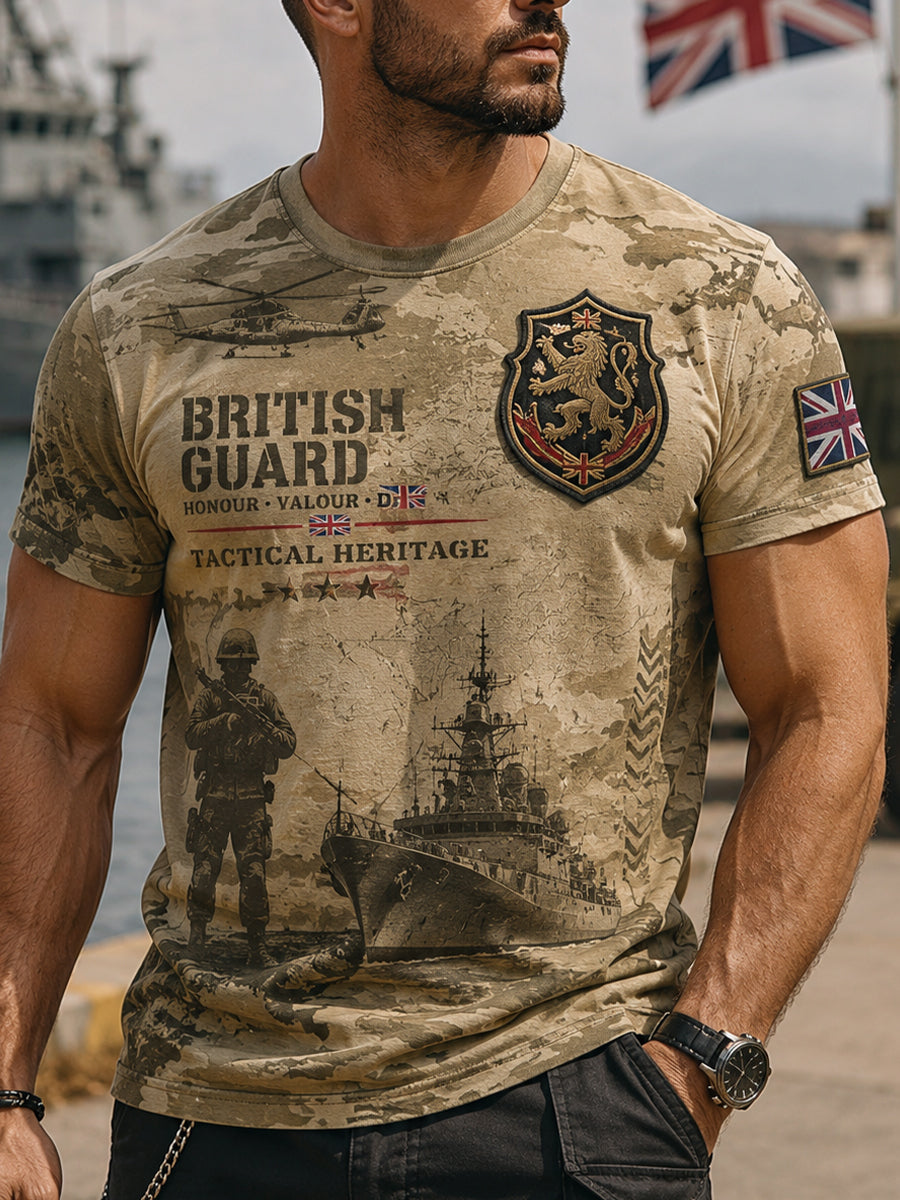 Men's Short-Sleeve T-Shirt With Camouflage And Military-Style Prints