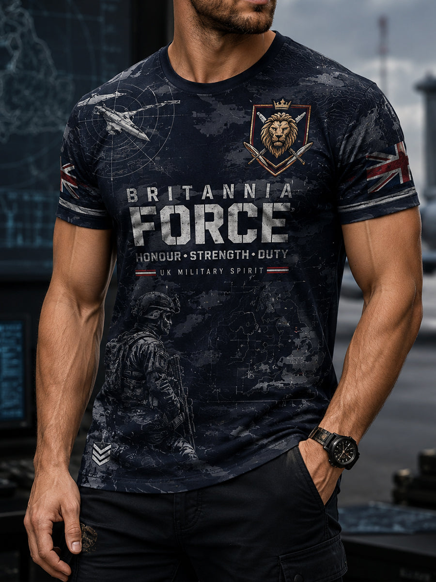 Men's Short-Sleeve T-Shirt With Camouflage And Military-Style Prints
