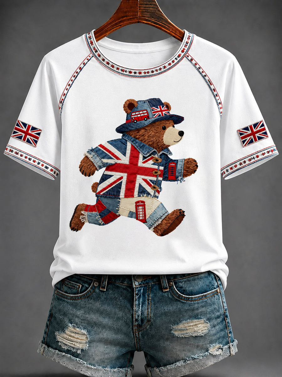Women's British Style Printed V-neck T-shirt