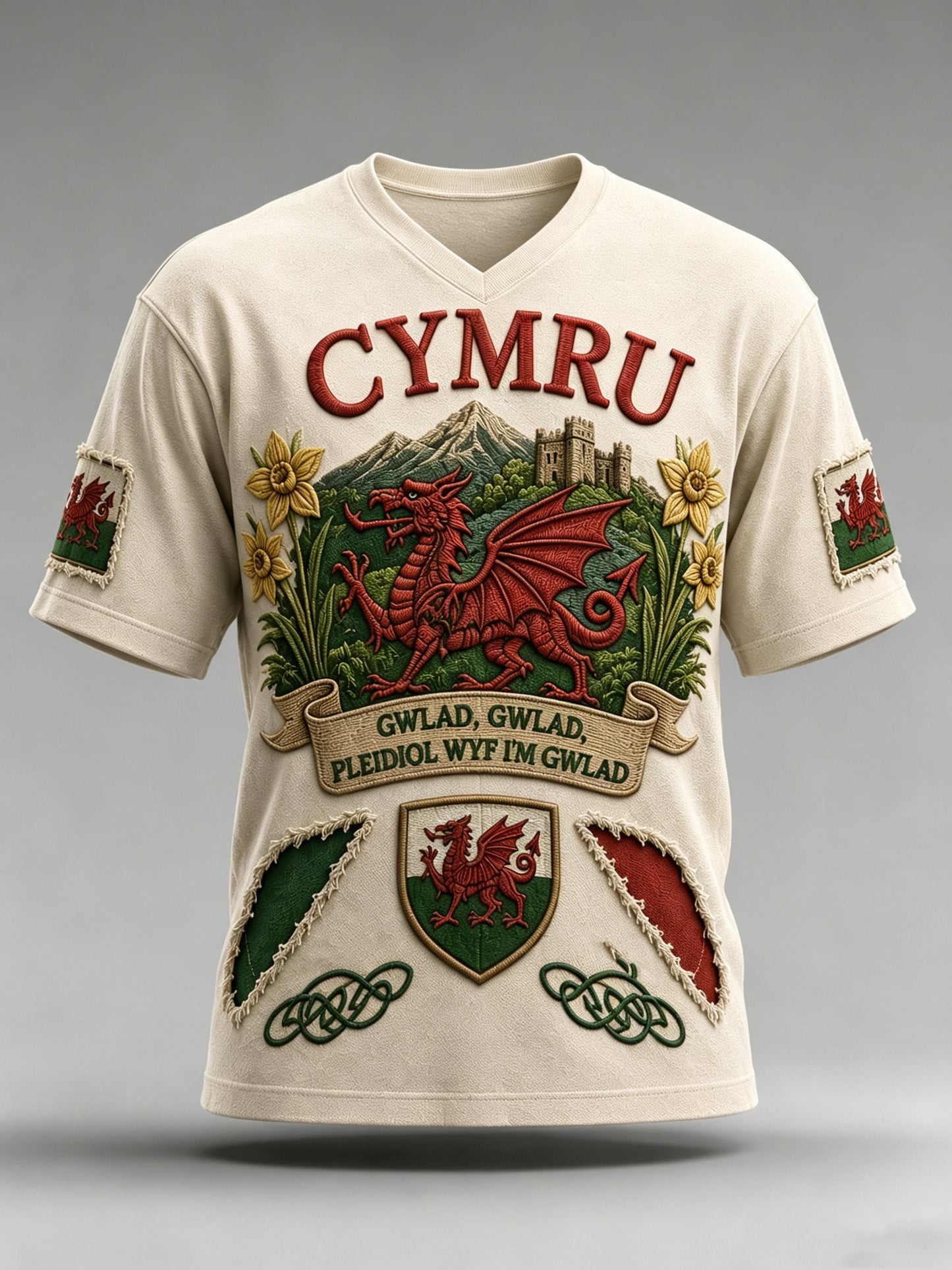Men's Welsh Red Dragon Cultural Elements Art Print T-Shirt