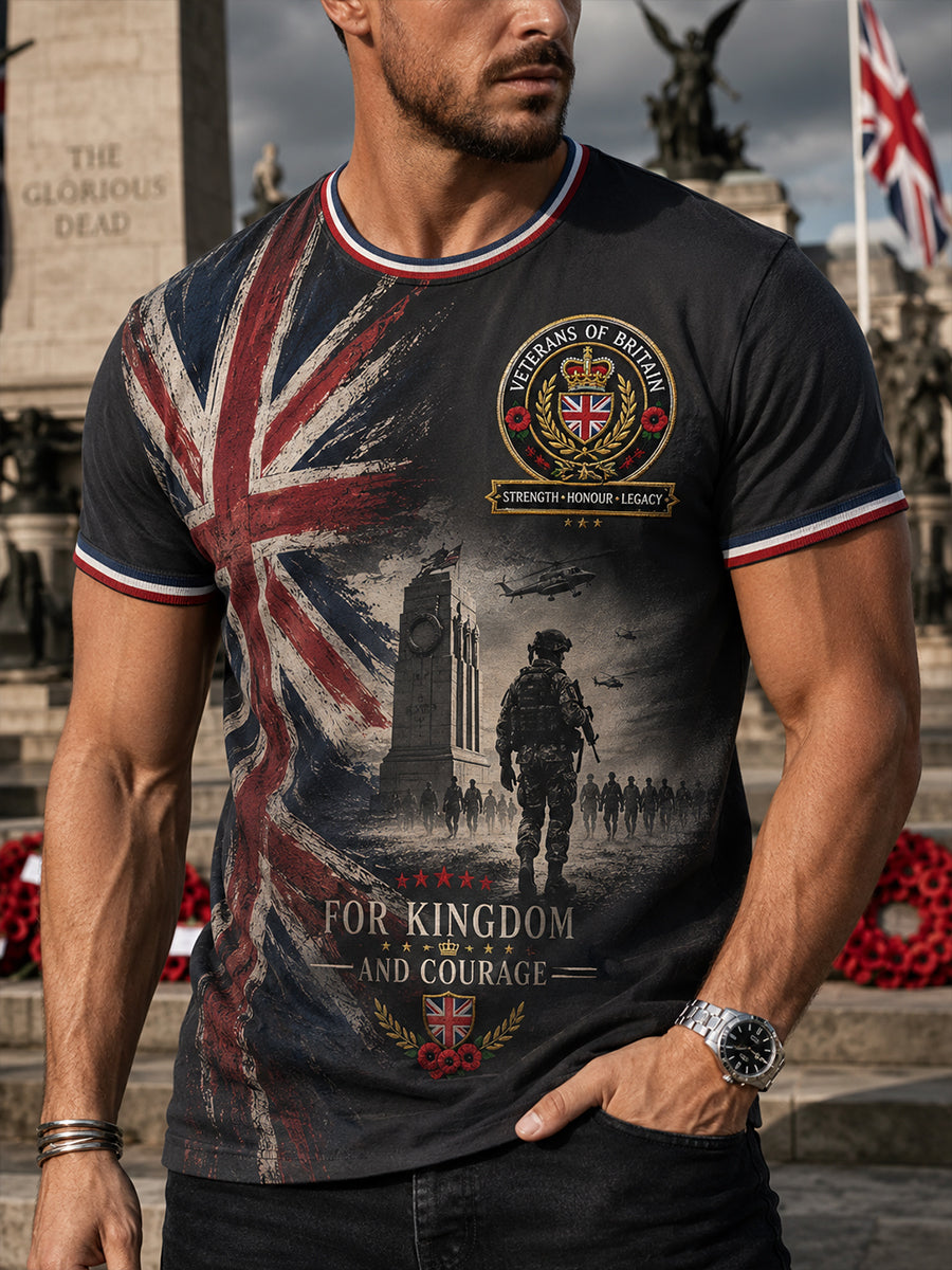 Men's Short-Sleeve T-Shirt With Camouflage And Military-Style Prints
