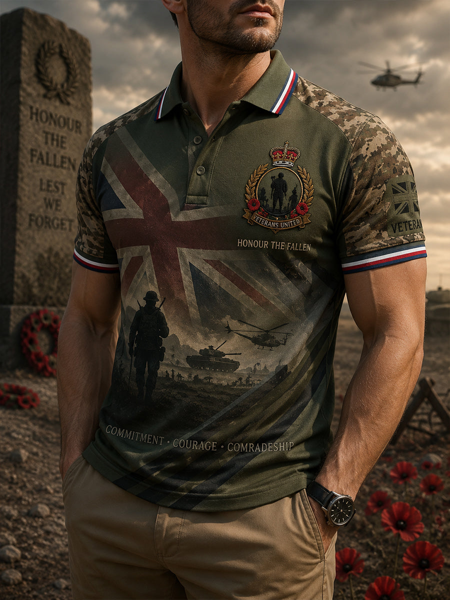 Men's Short-Sleeve Polo Shirt With Camouflage Military-Style Print